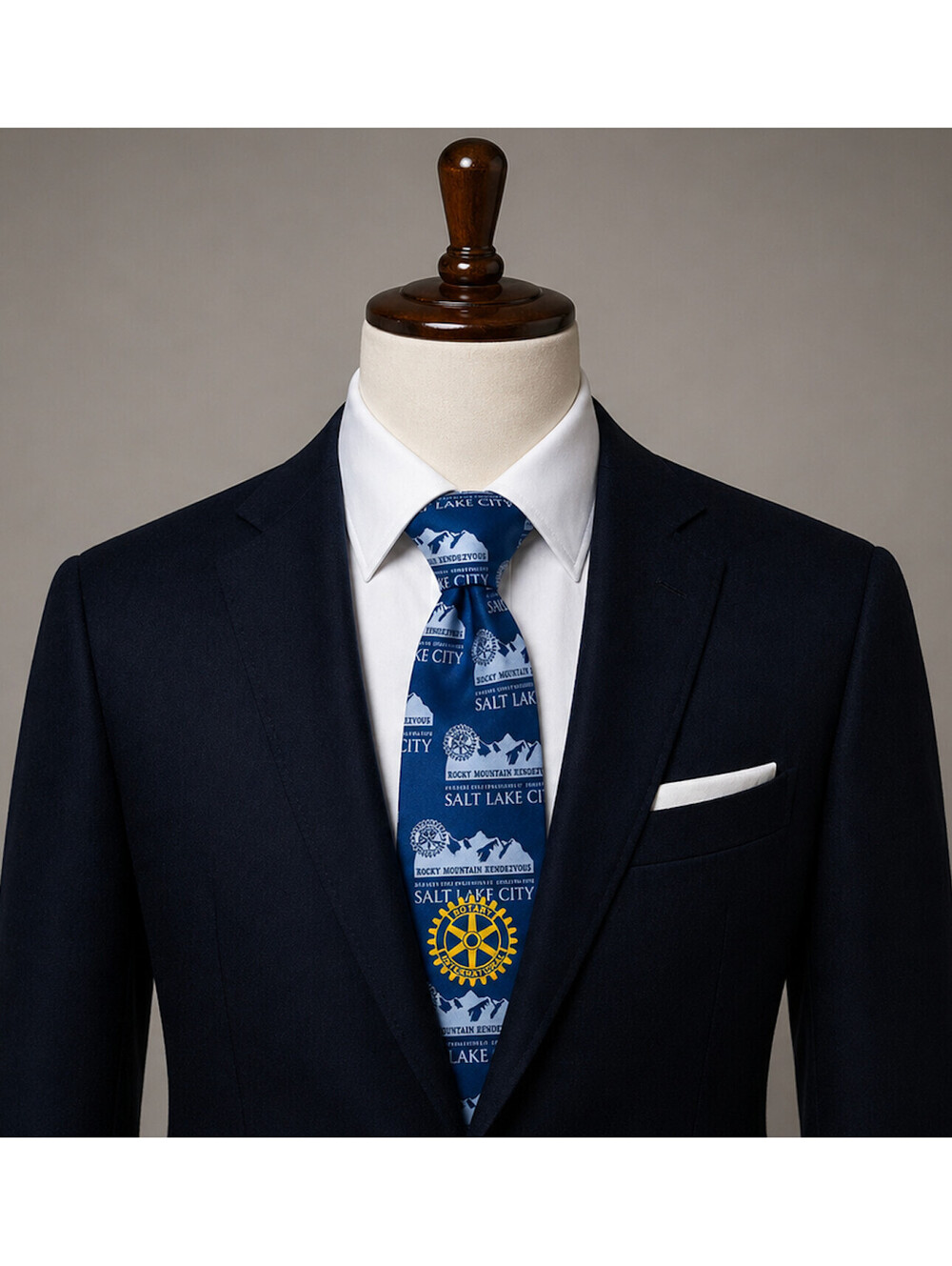 Rotary International Salt Lake City Rocky Mountain Rendezvous Blue Silk Tie